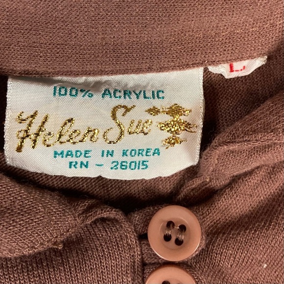 Vintage Helen Sue Brown/Mauve Collared Women's Blouse with Keyhole Feature - Picture 5 of 6